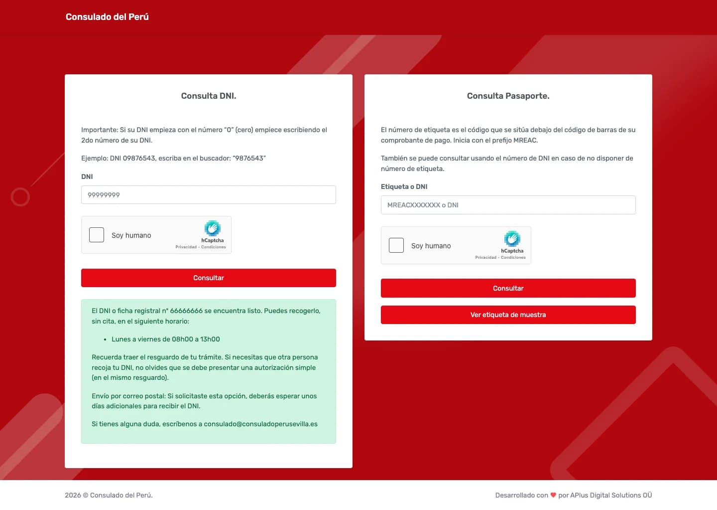 TramiteListo citizen document lookup showing real-time availability results
